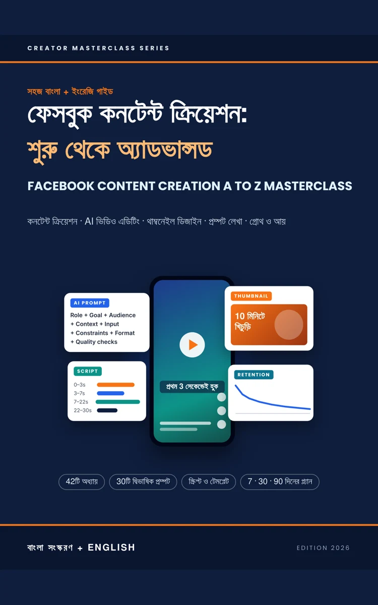 ফেসবুক কনটেন্ট ক্রিয়েশন: শুরু থেকে অ্যাডভান্সড — বাংলা সংস্করণের আসল প্রচ্ছদ